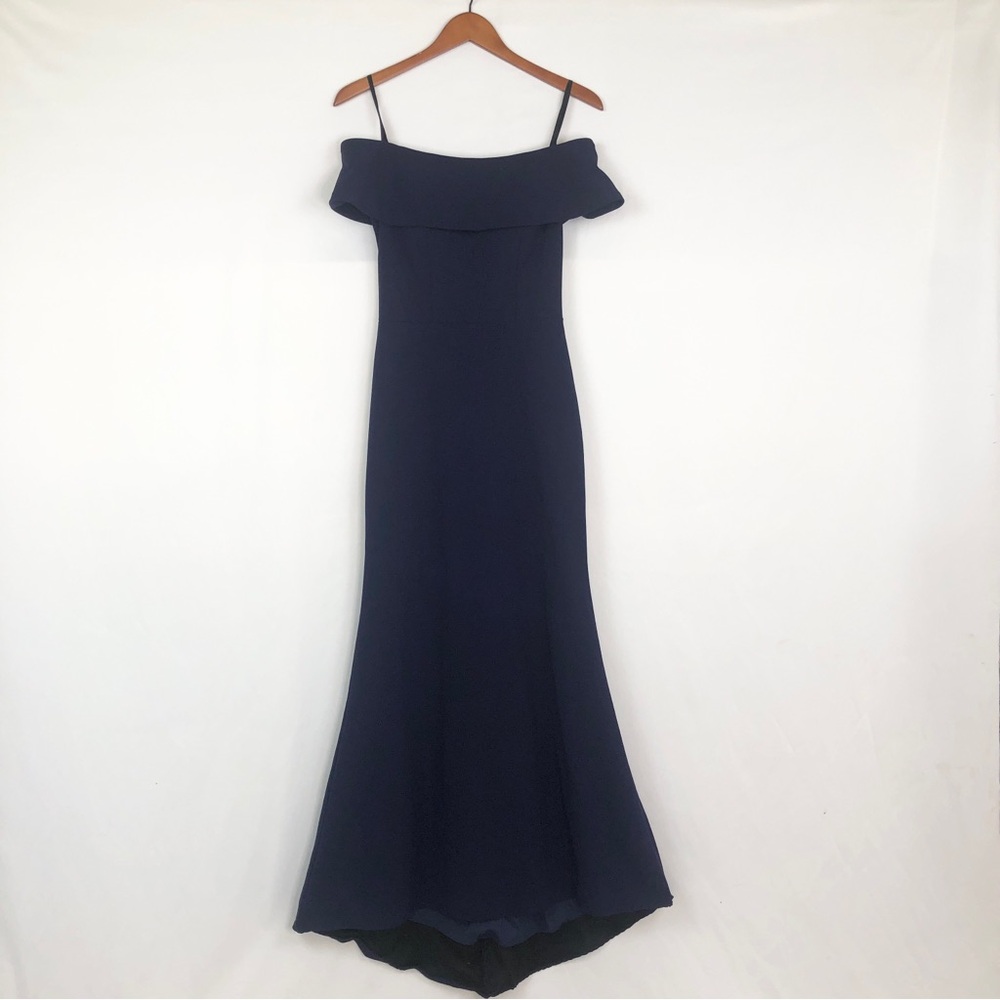 Betsy and Adam Womens Maxi Off The‎ Shoulder Ruffle Back Dress Navy Blue Size 4